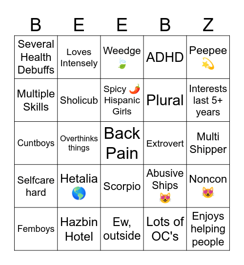 Beeblingz Bingoo Bingo Card