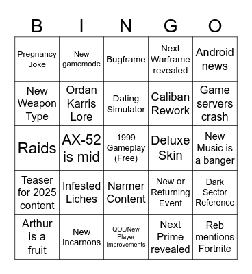 TennoLive 2024 Bingo Card