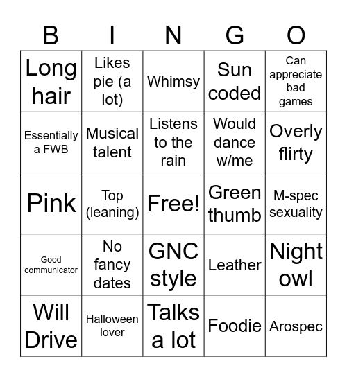 J's Partner Bingo Card