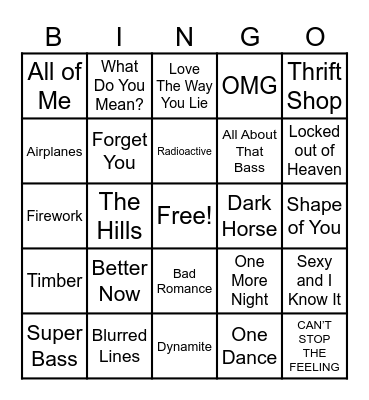 Piccadillys and Summit Events 2010s Music Bingo Card