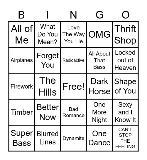 Piccadillys and Summit Events 2010s Music Bingo Card