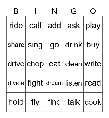 VERBS BINGO Card