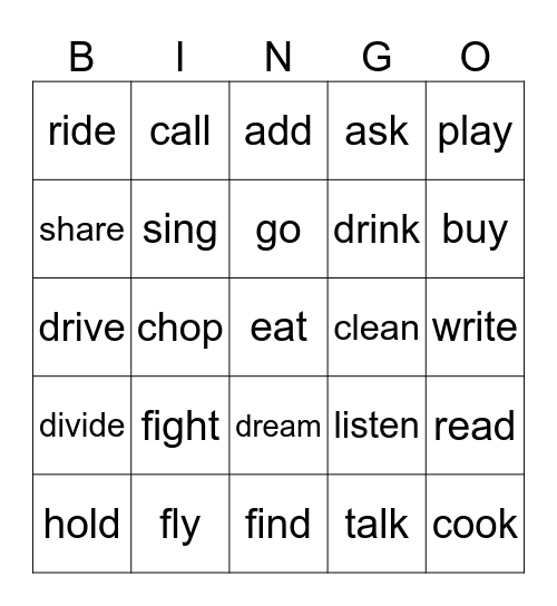 VERBS BINGO Card