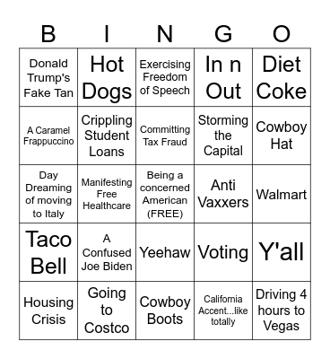 AMERICA THE GREAT Bingo Card