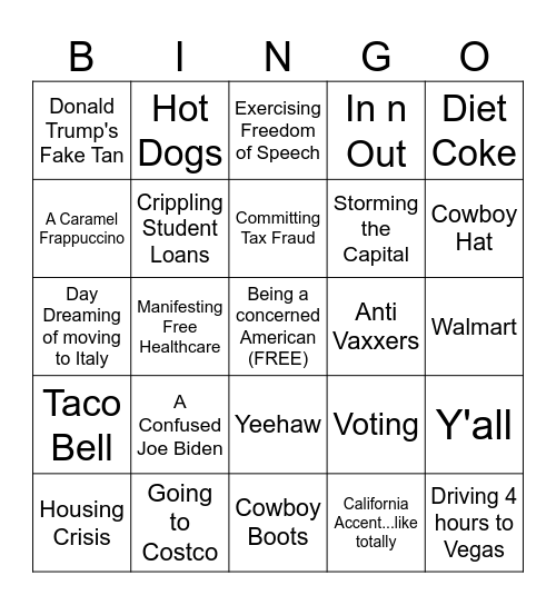 AMERICA THE GREAT Bingo Card