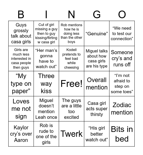 Casa Amor Bingo Card