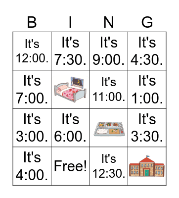 What time is it? Bingo Card