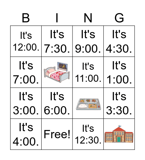 What time is it? Bingo Card