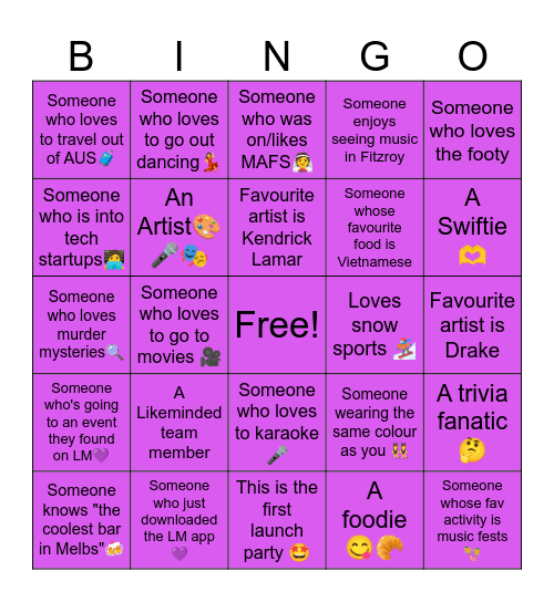 LikeMinded 💜 Bingo Card