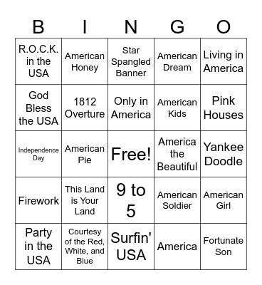 Fourth of July Bingo Card