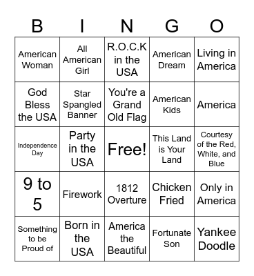 Fourth of July Bingo Card