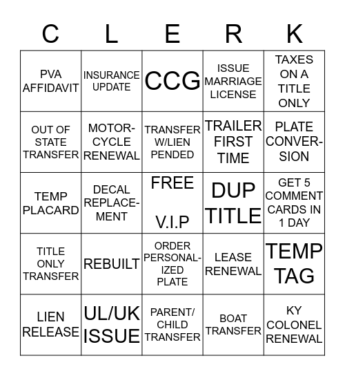 MOTOR VEHICLES Bingo Card