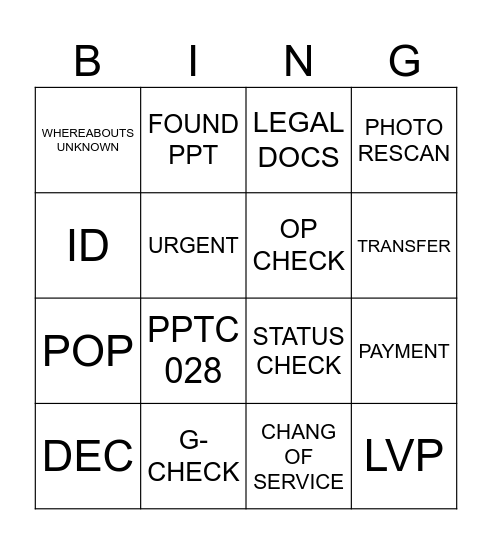 Lu's T# BINGO Card