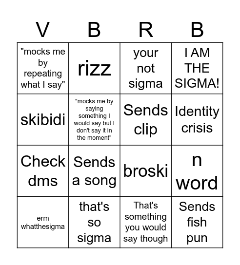 Vayu Bingo Card