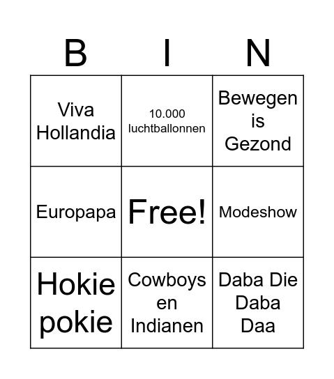 Muziekbingo 3-4 Bingo Card