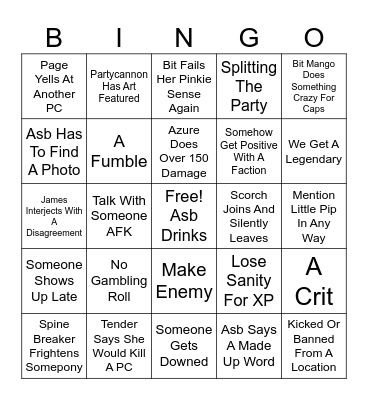 Vegas BINGO Card