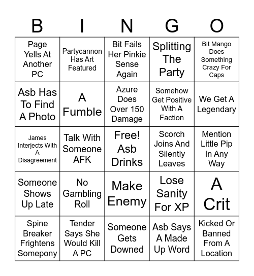 Vegas BINGO Card