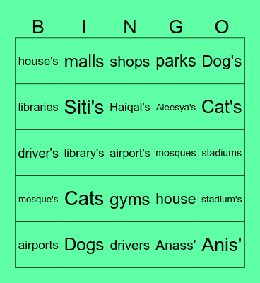 Possessive nouns or plural nouns Bingo Card