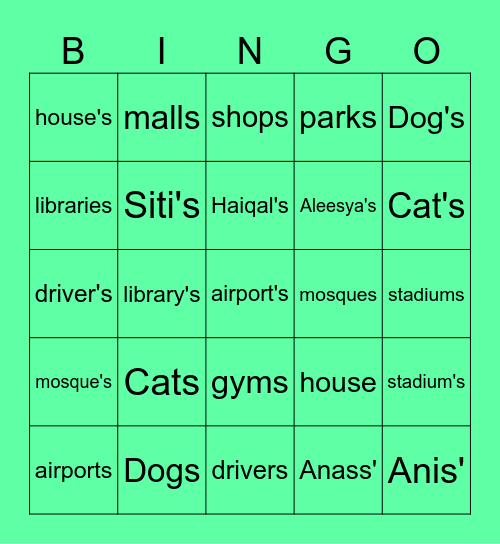 Possessive nouns or plural nouns Bingo Card