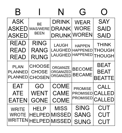 VERBS  Bingo Card