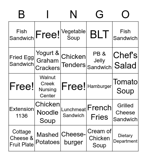 Meal Substitutions  Bingo Card