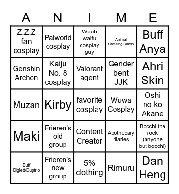 ANIME EXPO 2024 BINGO Card