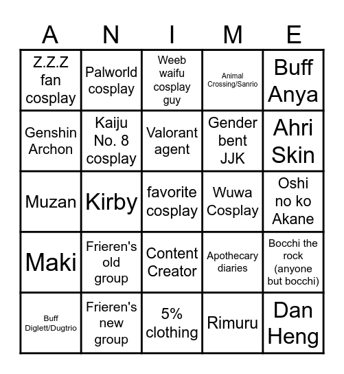 ANIME EXPO 2024 BINGO Card