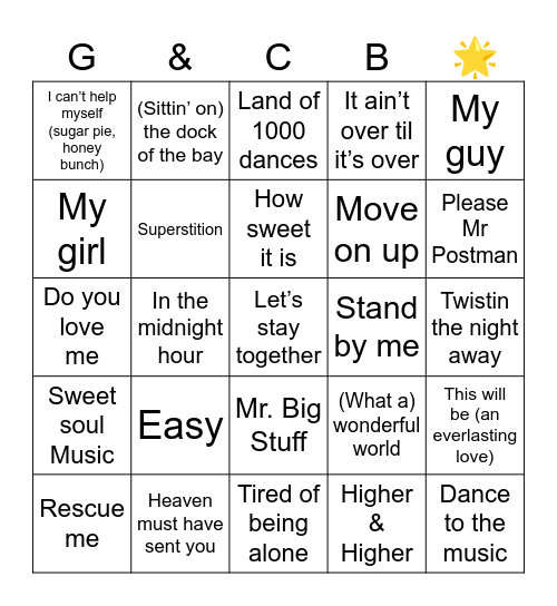 Motown Bingo Card