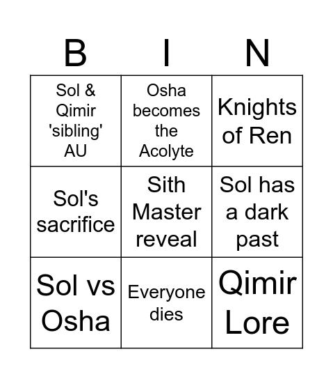 Acolyte Bingo Card