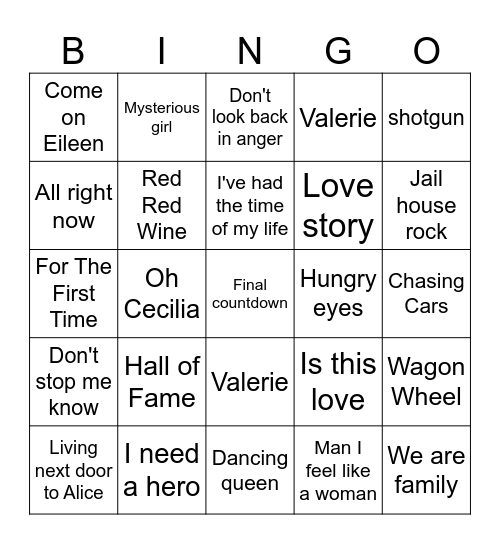 Joey & Mark's 087 929 5159 Bingo Card