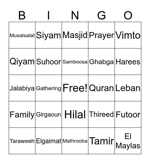 Sara's Annual Ghabga Bingo Card