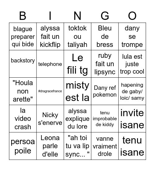 Bingo Drag race Bingo Card