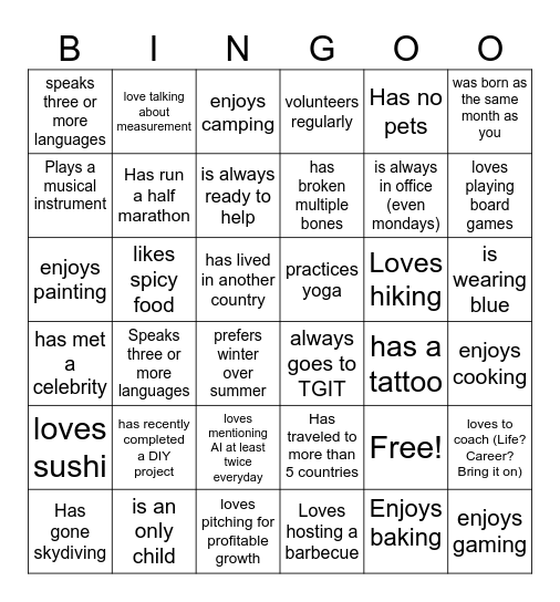 DM&A Search Our Squad (SOS) Bingo Card