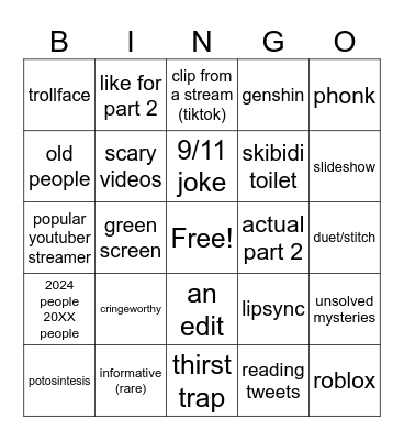 TikTok Bingo Card