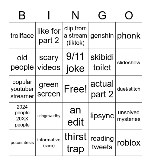 TikTok Bingo Card