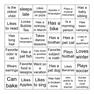The Getting To Know You Scavenger Hunt Bingo Card