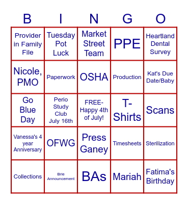 DC @ Leland TC Bingo Card