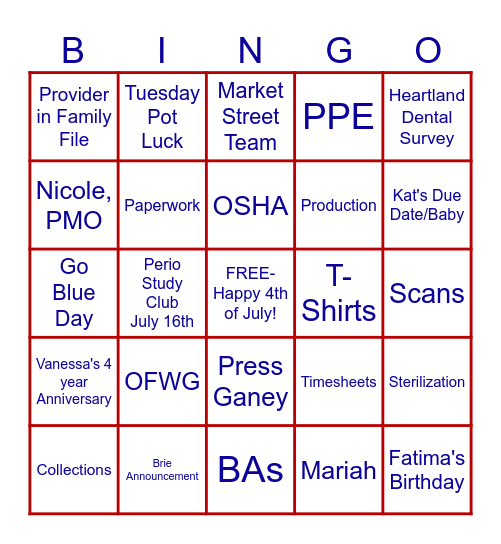 DC @ Leland TC Bingo Card