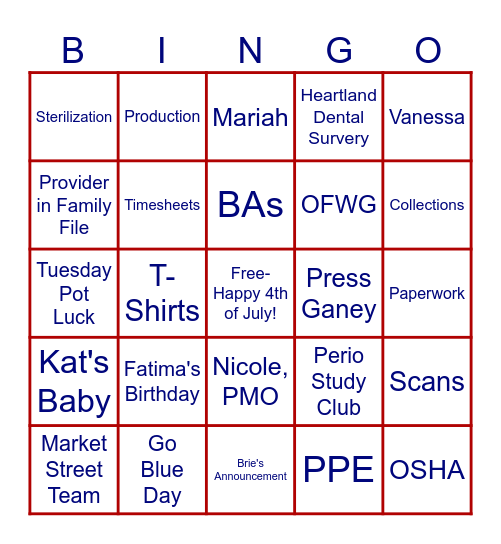 DC @ Leland TC Bingo Card