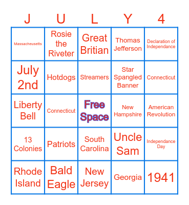 RED, WHITE & BLUE BINGO Card