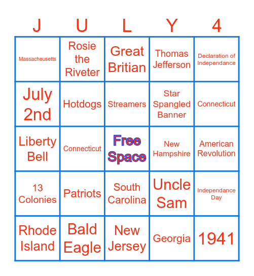 RED, WHITE & BLUE BINGO Card