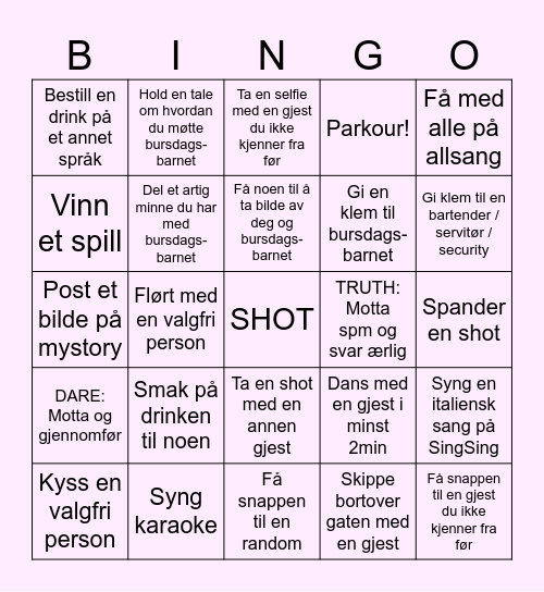 BURSDAGSBINGO - CAMSKI 28 ÅR Bingo Card