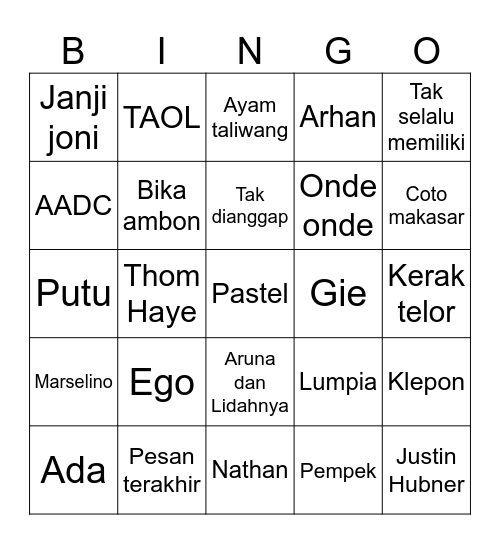 Punya Jihane Bingo Card