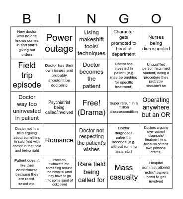 Medical Dramas Bingo Card