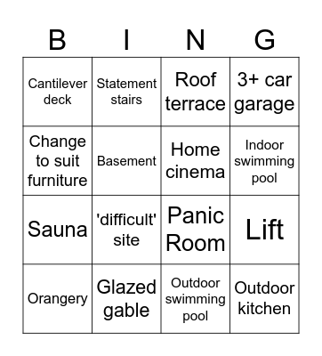 House bingo Card