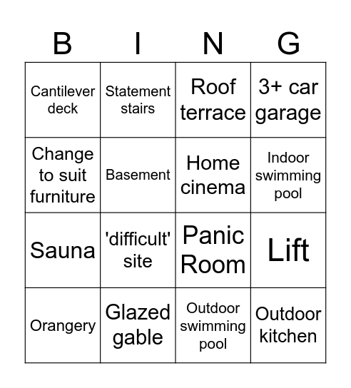 House bingo Card