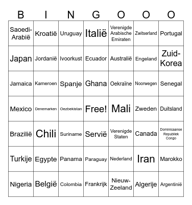 World cup Bingo Card
