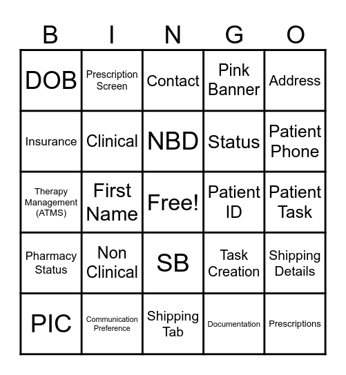 PACE-RxHome Intro Bingo Card