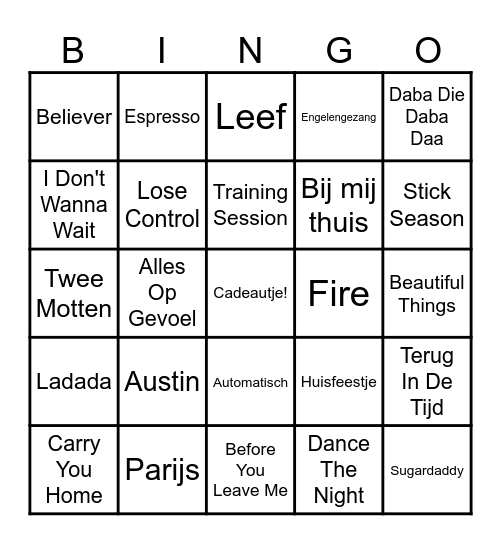 Muziekbingo Card