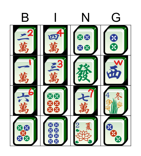 Mahjong Bingo Card